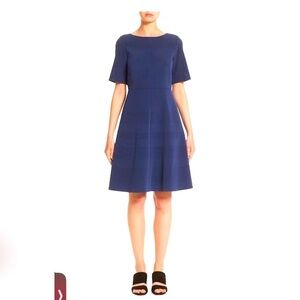 Lafayette 148 Tamera Perforated Fit & Flare Dress Navy Blue Women's 8 NWOT